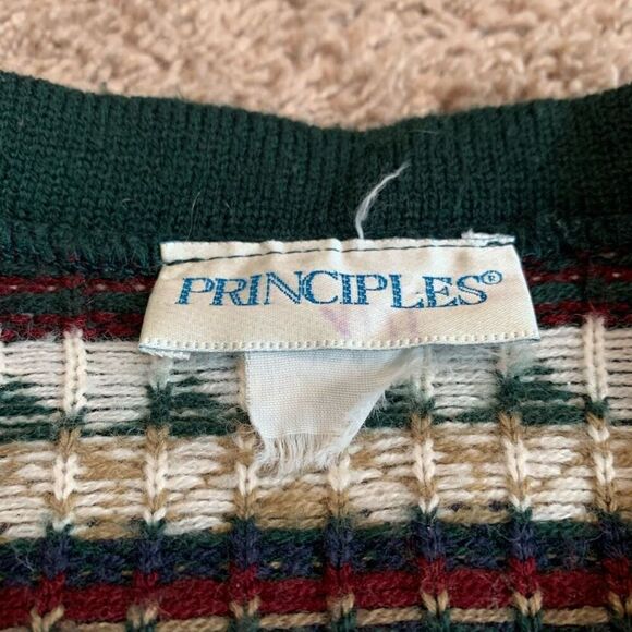 Vintage Principles Acrylic Cardigan Sweater Grandpa Fair Isle Large L - Picture 3 of 5